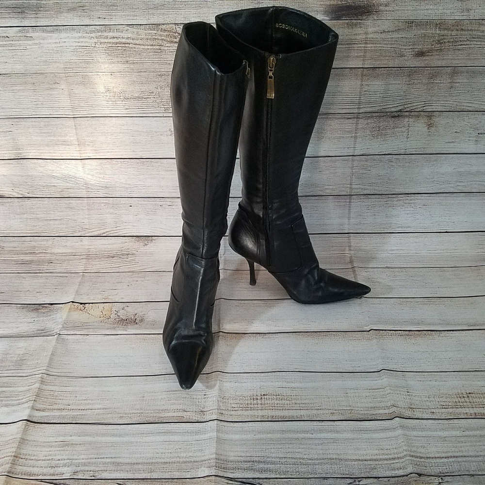 BCBG Max Azria Black Knee High Heel Leather Boots
